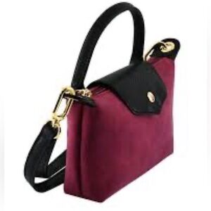 NEW Elegant Wine and Black 100% Vegan Leather Flap Closure Crossbody Handbag